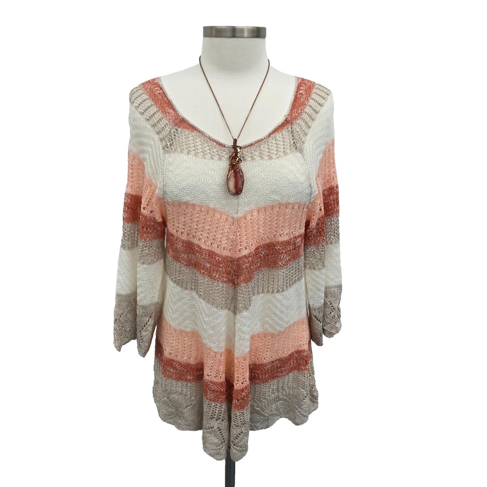 Fashion Avenue Boho Festival Womens M‎ Knit Striped Sweater Bell Sleeve Top
